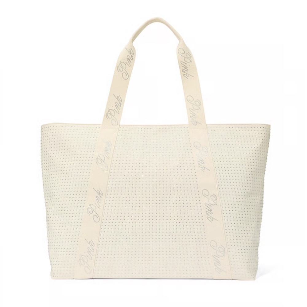 Victoria's Secret Bling Large Tote Bag (Silver Letters) (Off White)
